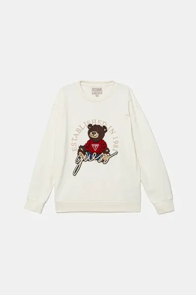 Dětská bavlněná mikina Guess béžová barva, s aplikací, H5YJ00 KAX74