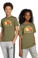 Dětské bavlněné tričko adidas zelená barva, s potiskem, JV5250