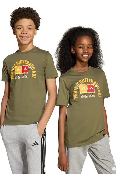 Dětské bavlněné tričko adidas zelená barva, s potiskem, JV5250