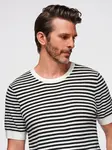 Ombre Men's knitted t-shirt with navy stripes and openwork weave - black and white