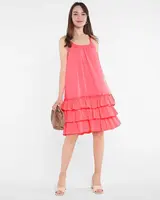 Resti Pink neon women's dress on straps with frills - Clothing