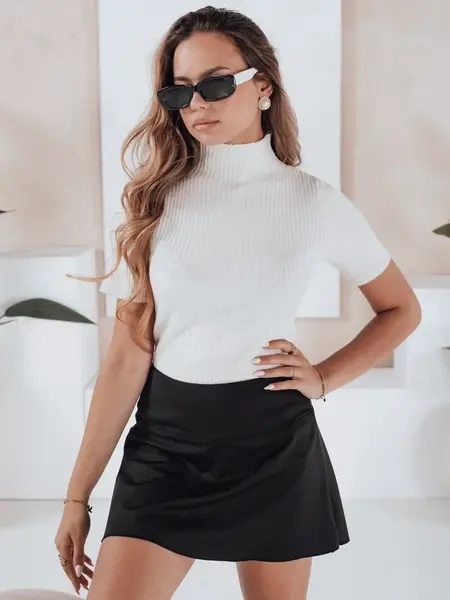 Damski sweter prążkowany z krótkim rękawem GIRLGLORY biały Dstreet