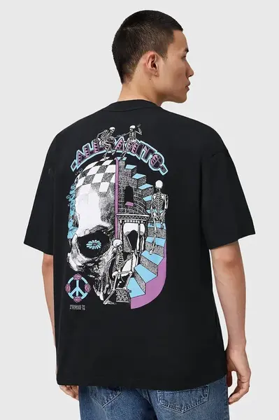 Bavlněné tričko AllSaints REINCARNATE pánské, černá barva, s potiskem, M020PD