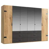 MID.YOU ŠATNÍ SKŘÍŇ SE ZRCADLEM, barvy grafitu, barvy dubu, 300/216/58 cm