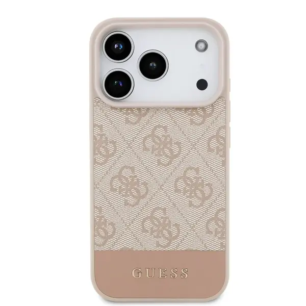 Zadní kryt Guess PU 4G Stripe pro Apple iPhone 17 Pro, růžová