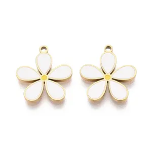 304 Stainless Steel & Enamel Flower Pendants