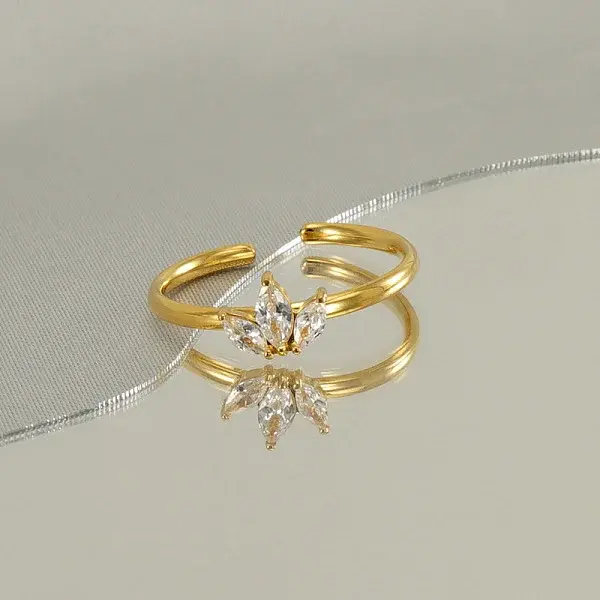 304 Stainless Steel Micro Pave Clear Cubic Zirconia Cuff Rings for Women