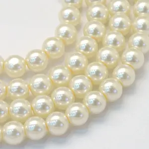 Baking Paint Pearlized Glass Pearl Round Bead Strands