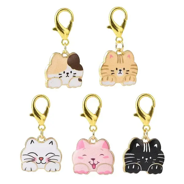 Cat Alloy Enamel Pendants Decorations Set