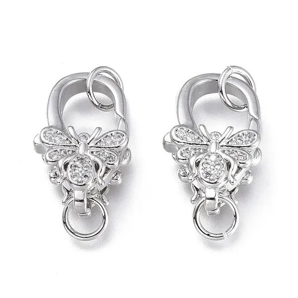 Brass Micro Pave Clear Cubic Zirconia Lobster Claw Clasps