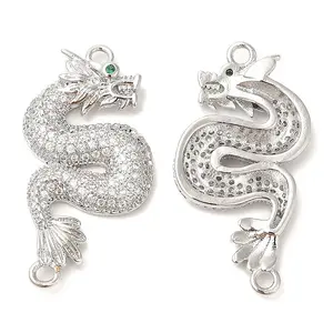 Brass Micro Pave Clear Cubic Zirconia Connector Charms