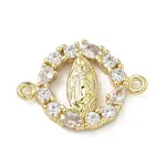 Brass Pave Clear Cubic Zirconia Religion Flat Round with Virgin Mary Links Connector Charms