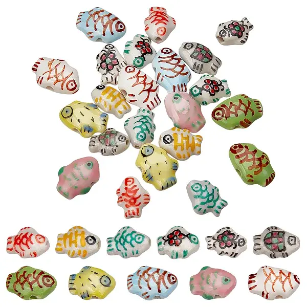 22Pcs 11 Styles Handmade Porcelain Ceramic Beads