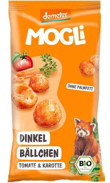 MOGLI Bio špaldové kuličky s rajčaty a mrkví s certifikací Demeter 40 g