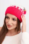 Kesi Dámská zimní čepice s vlnou a nápisem s velkým bambulí K422 fuchsie