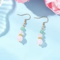 Round Natural Malaysia Jade & Rose Quartz Beaded Dangle Earrings