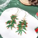 304 Stainless Steel Glass Seed Beads Christmas Tree Dangle Earrings