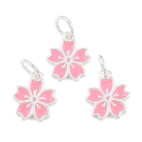 925 Sterling Silver Enamel Hot Pink Flower Charms