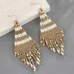 Boho Seed Bead Rhombus Tassel Earrings