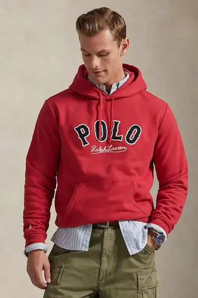 Mikina Polo Ralph Lauren pánská, růžová barva, s kapucí, s aplikací, 710P04872
