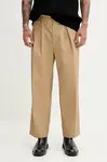 Kalhoty Fiorucci Beige Logo Embroidered Chino Trousers pánské, zelená barva, M02SPBPA302CO01NA02