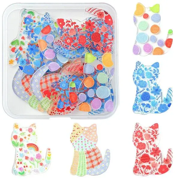 15Pcs 5 Colors Transparent Acrylic Pendant