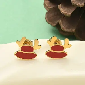 Christmas Theme 304 Stainless Steel Enamel Elk Stud Earrings