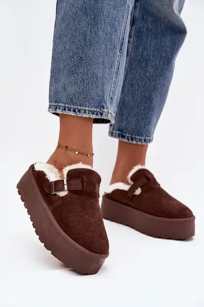 Dámské sněhule s kožešinou a přezkou na platformě