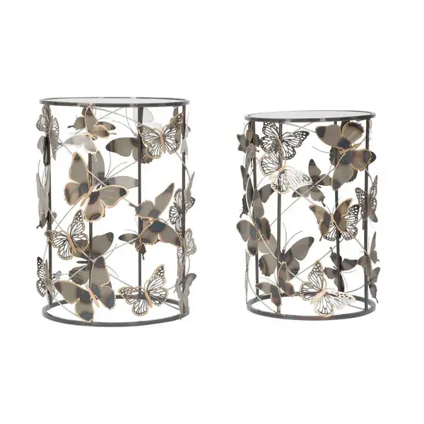 KONFERENČNÍ STOLEK, šedá, barvy zlata, kov, sklo, 41,3x55/35x50,3 cm