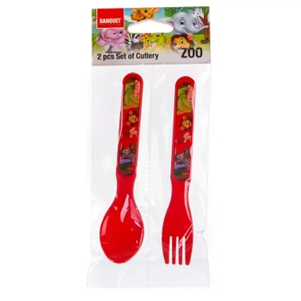 Dětský příbor Zvířátka ze zoo 13 cm, červený
