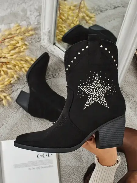 Dámske kovbojské čižmy s opätkom a ozdobnou hviezdou