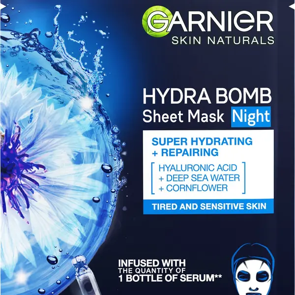 GARNIER Hydratační regenerační noční textilní maska Moisture Bomb Night-time 28 g