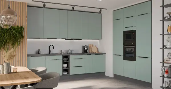 Kuchyňská linka 300x180 cm Aria ANT - Antracit + SA Aquamarine AFM