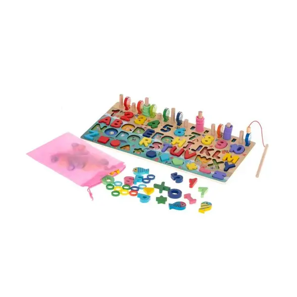 Pomôcka edukačná počítadlo drevené s abecedou a číslami RYBAČKA