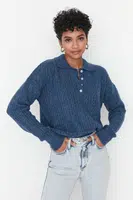 Trendyol Indigo Wide Fit měkký texturovaný pletený svetr