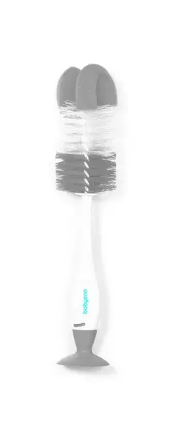 BabyOno Kefa so špongiou na fľaše a cumlíky s prísavkou - šedá