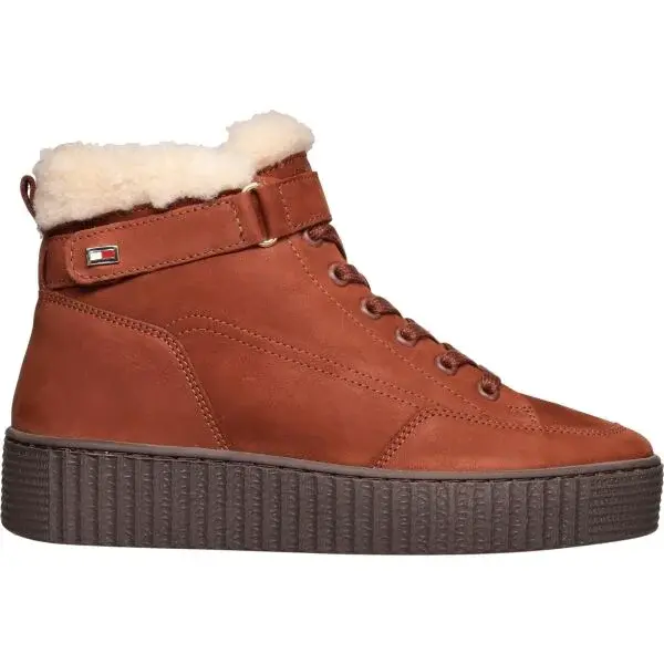 Tommy Hilfiger FAUX FUR NUBUCK LOW LACE-UP Dámska členková obuv, hnedá, veľkosť