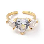 Sparkling Heart Cubic Zirconia Cuff Ring for Valentine's Day