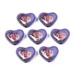 Flower Printed Opaque Acrylic Heart Beads