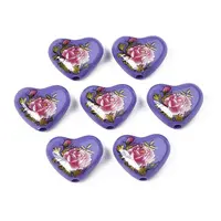 Flower Printed Opaque Acrylic Heart Beads
