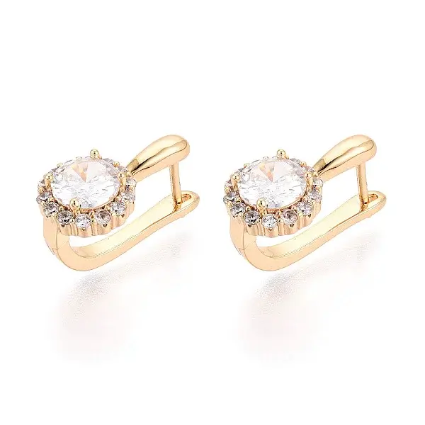 Brass Micro Pave Clear Cubic Zirconia Flat Round Hoop Earrings