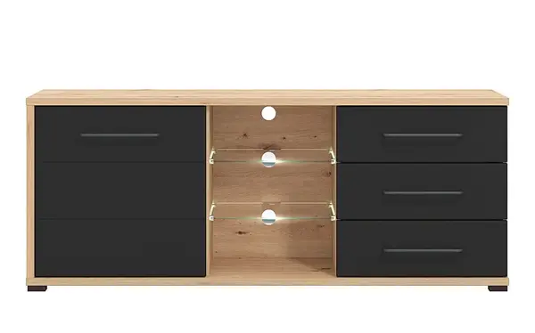 Tv stolek 160 s osvětlením polic lugano - dub artisan/černá