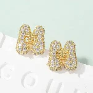 Brass Micro Pave Cubic Zirconia Stud Earrings