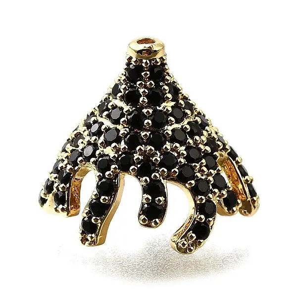 Brass Micro Pave Black Cubic Zirconia Beads