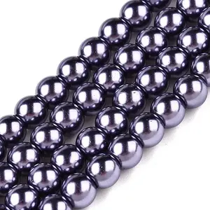 Baking Paint Pearlized Glass Pearl Round Bead Strands