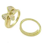 Bowknot Brass Micro Pave Clear Cubic Zirconia Open Cuff Double Rings
