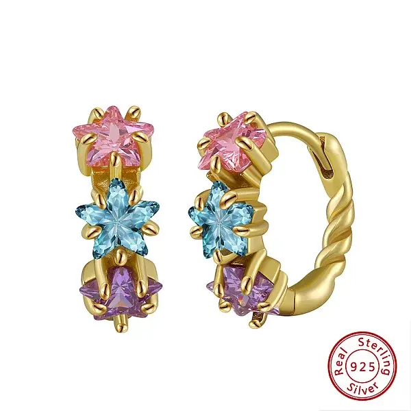 925 Sterling Silver Micro Pave Cubic Zirconia Hoop Earrings