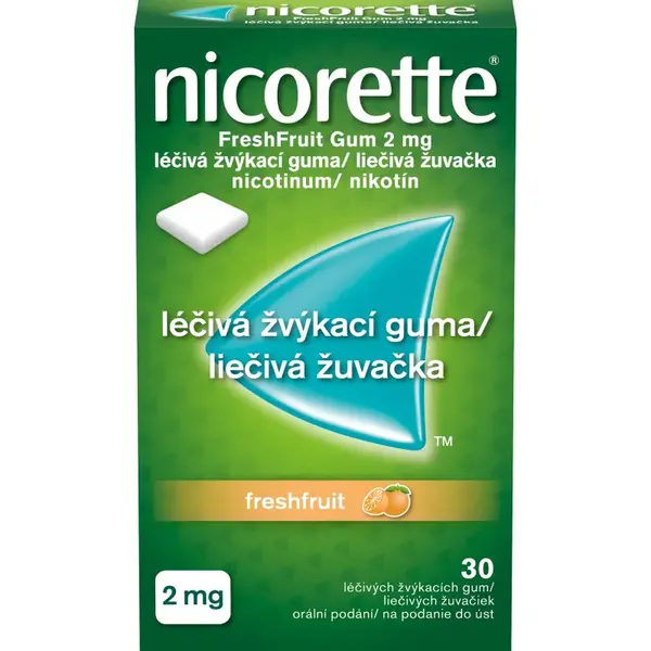 Nicorette Freshfruit Gum 2 mg léčivá žvýkací guma při odvykání kouření 30 ks