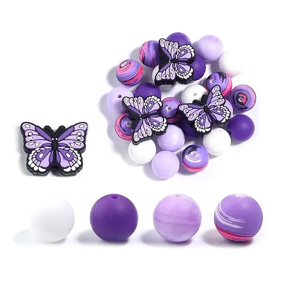 25Pcs Butterfly & Round Silicone Focal Beads