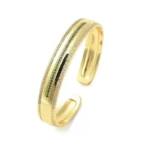 Brass Pave Green Cubic Zirconia Open Cuff Bangles for Women